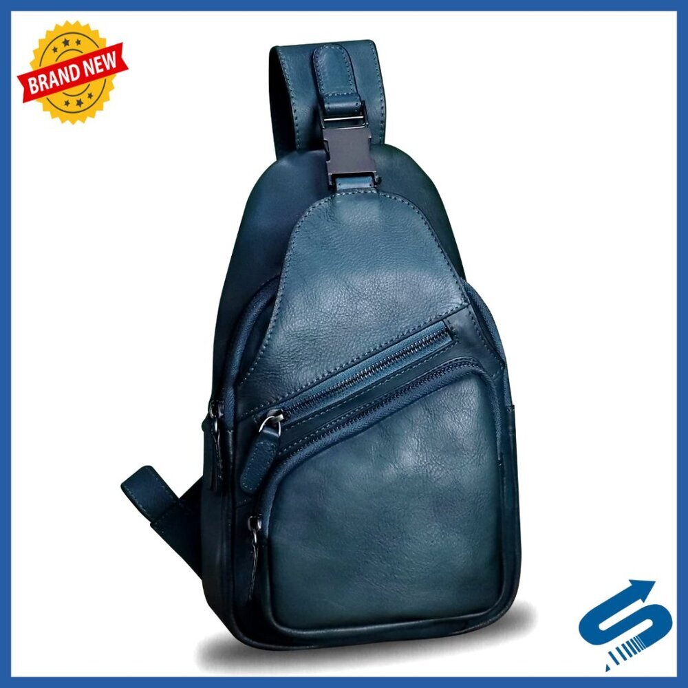 Genuine Leather Crossbody Sling Bag Hiking Daypack Motorcycle Backpack